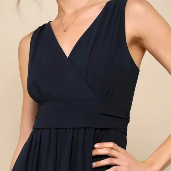 Lulus Thoughts of Hue Dark Navy Blue Surplice Maxi Dress Size Small NWOT - Picture 2 of 9